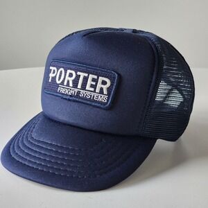 Vintage Porter Freight Systems Trucker Hat Patch Mesh Cap Snap Back‎ 80s Navy